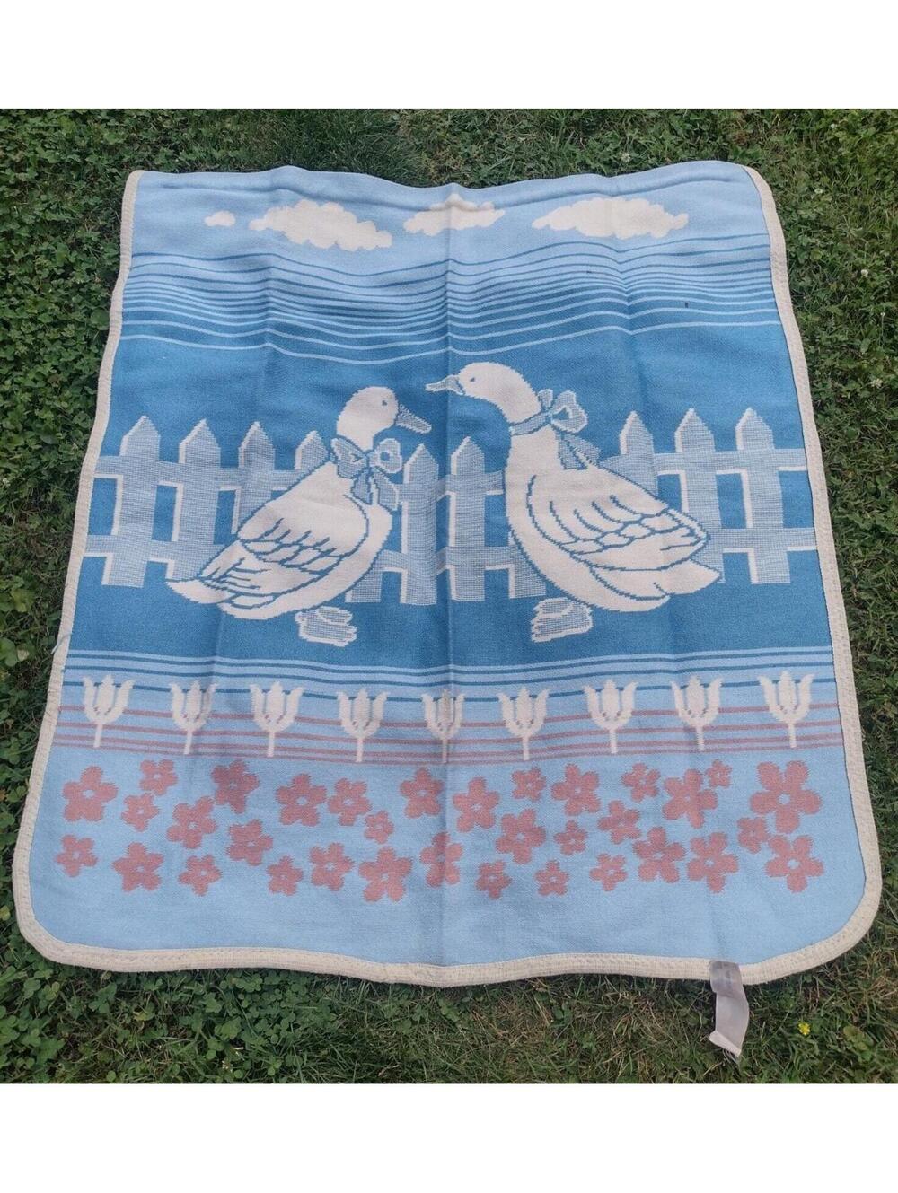 VTG Mora 80s Duck Woven Throw Blanket 46x52 Cottagecore Country Nursery Wall Art